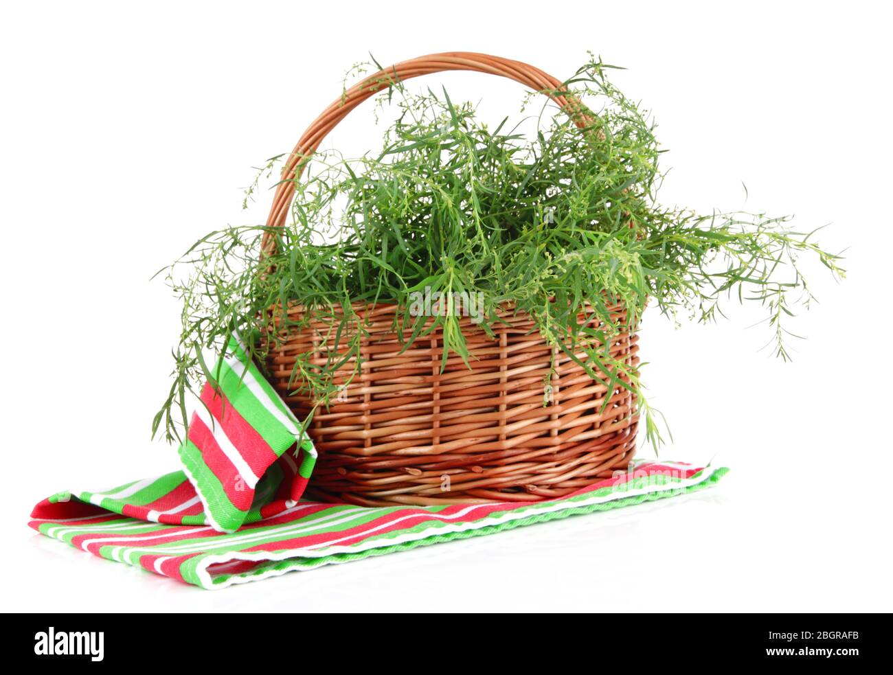 Basket of herbs isolated on white Stock Photo Alamy