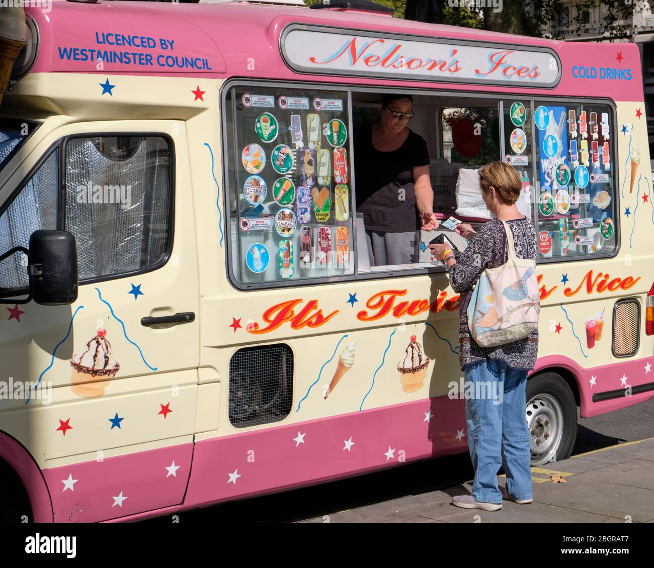 Customer Purchasing From The Nelson S Ice Food Truck On A Sunny Day In Centre Of London Stock Photo Alamy