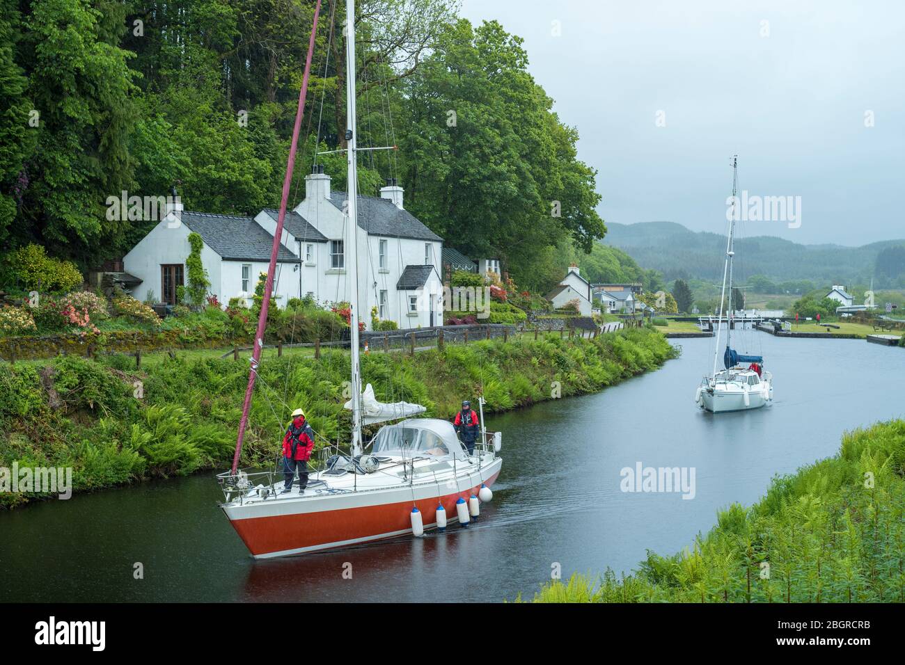 Yachts on Crinan Canal at Cairbaan near Lochgilphead, Argyll and Bute, Scotland Stock Photo
