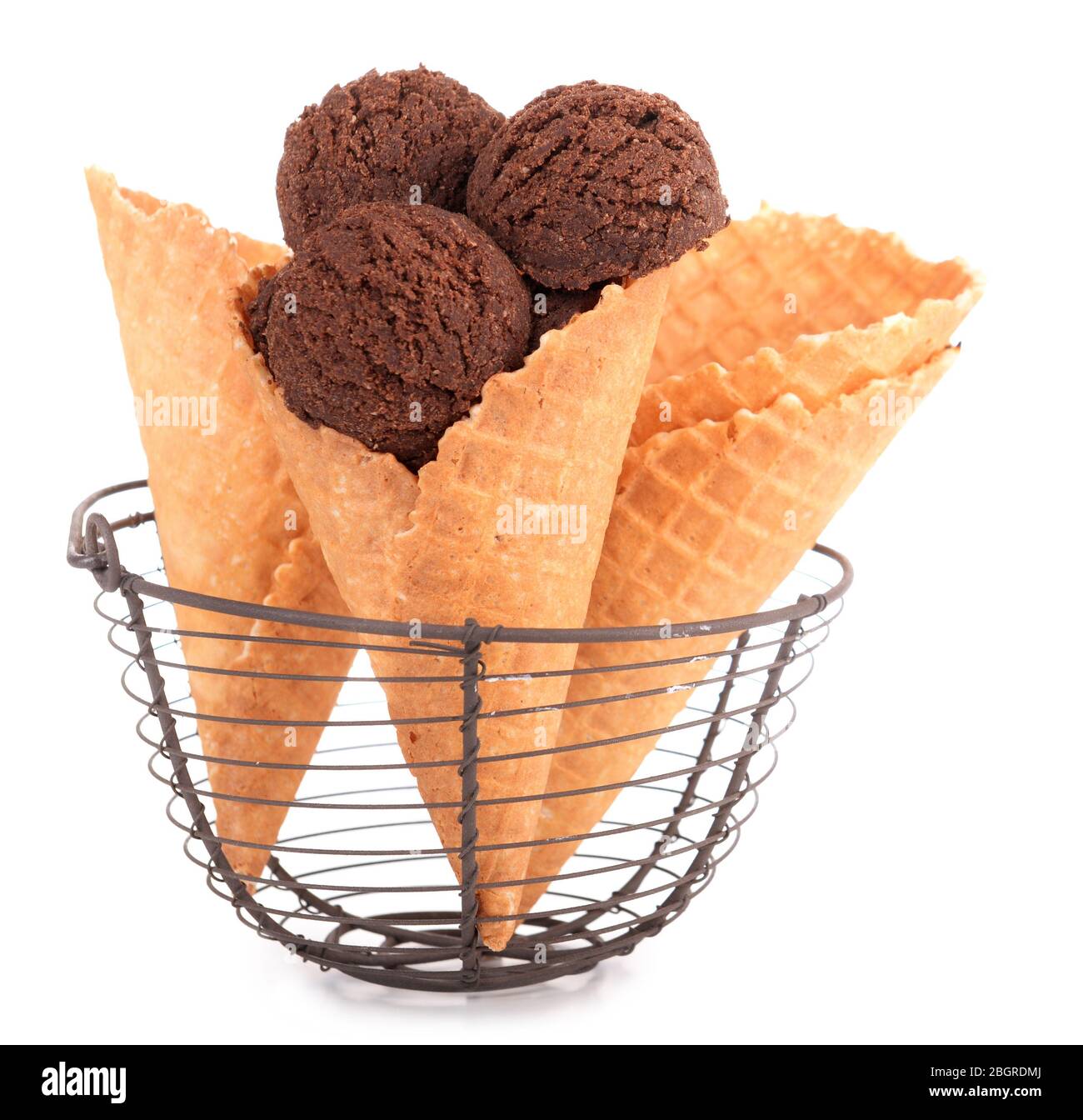 Tasty Chocolate Ice Cream In Waffle Cone Isolated On White Stock Photo tasty-chocolate-ice-cream-in-waffle-cone-isolated-on-white-stock-photo