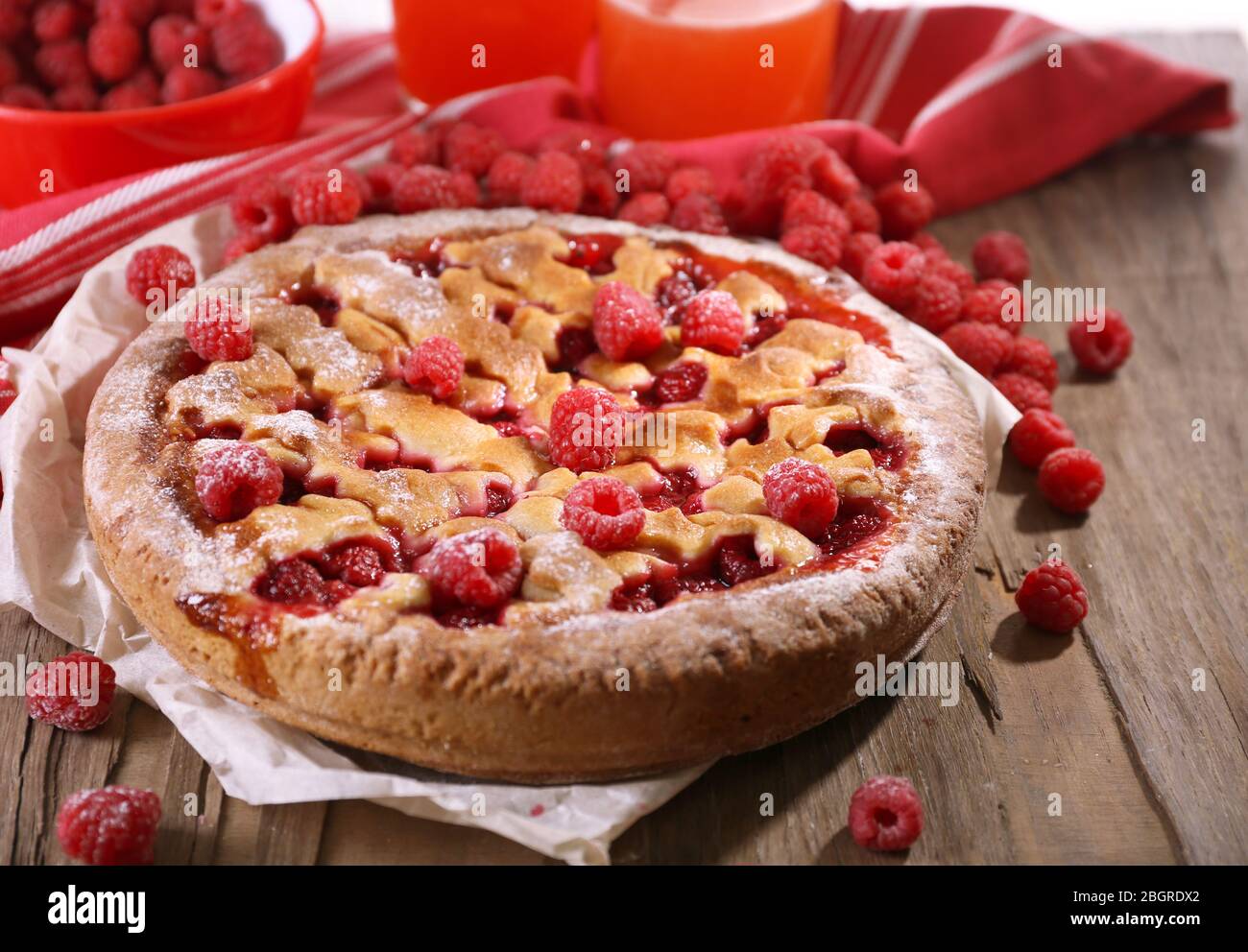 Tasty cake with berries on table close-up Stock Photo