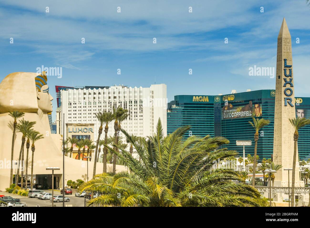 LAS VEGAS, NEVADA, USA - FEBRUARY 2019: Front of the Luxor Hotel on Las Vegas Boulevard, which is also known as the Las Vegas Strip. Stock Photo