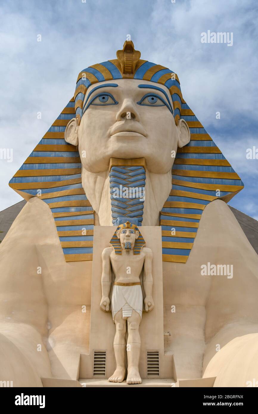 LAS VEGAS, NEVADA, USA - FEBRUARY 2019: Large sphinx at the Luxor Hotel on Las Vegas Boulevard, which is also known as the Las Vegas strip. Stock Photo