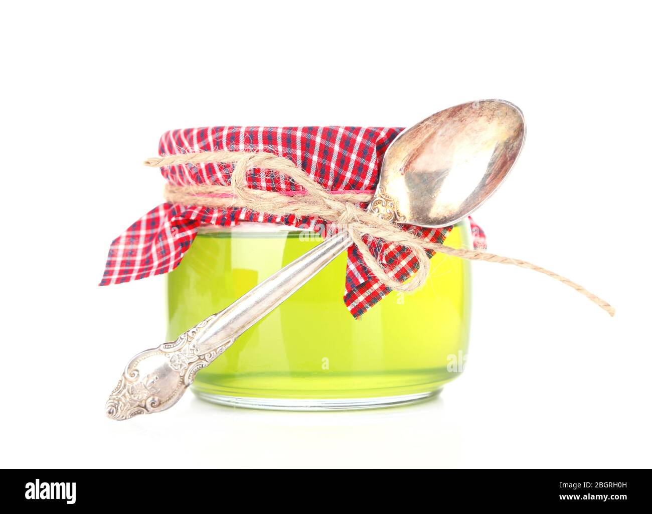 Homemade mint jelly in glass jar, isolated on white Stock Photo Alamy