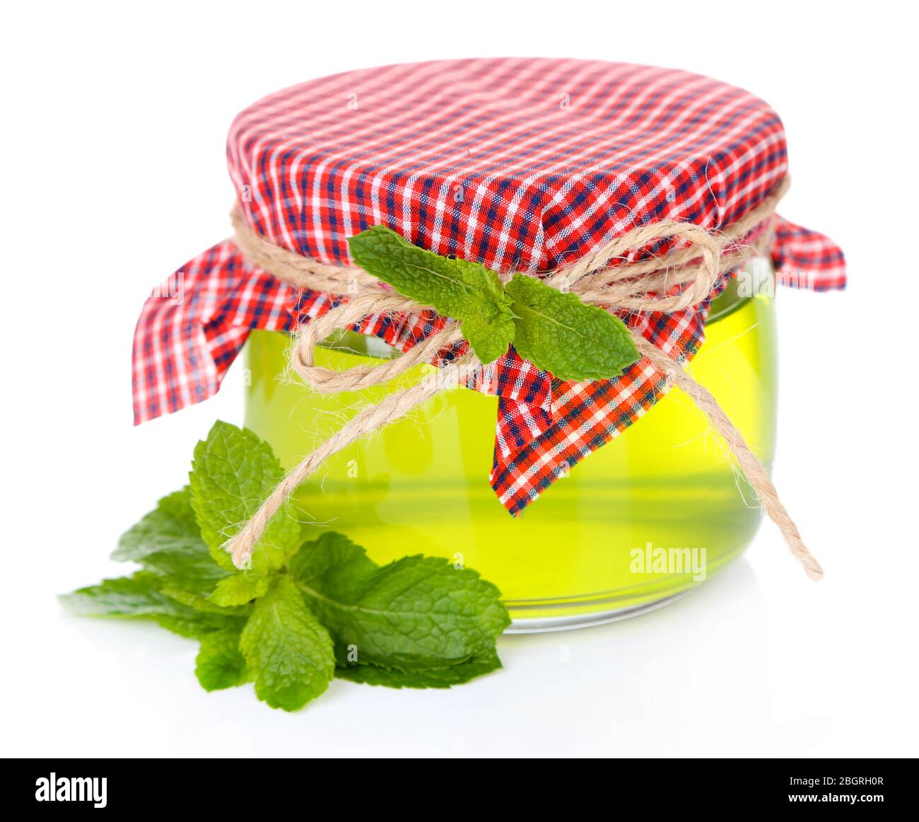 Homemade mint jelly in glass jar, isolated on white Stock Photo Alamy