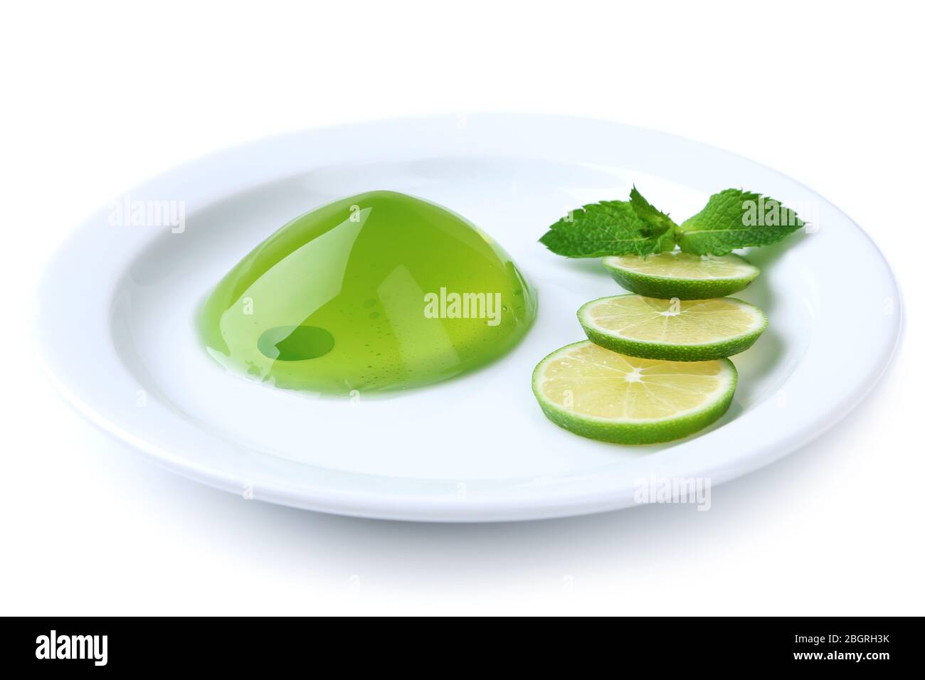 Green jelly with mint leaves isolated on white Stock Photo Alamy