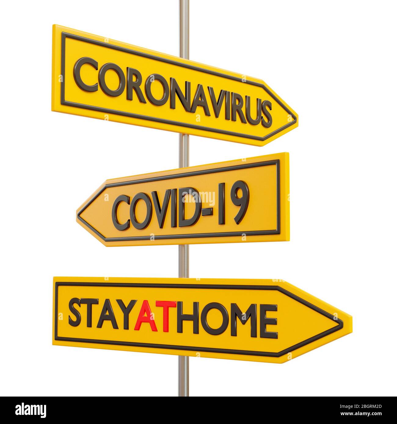 Road signpost, concept for 'stay at home' order. 3d image Stock Photo