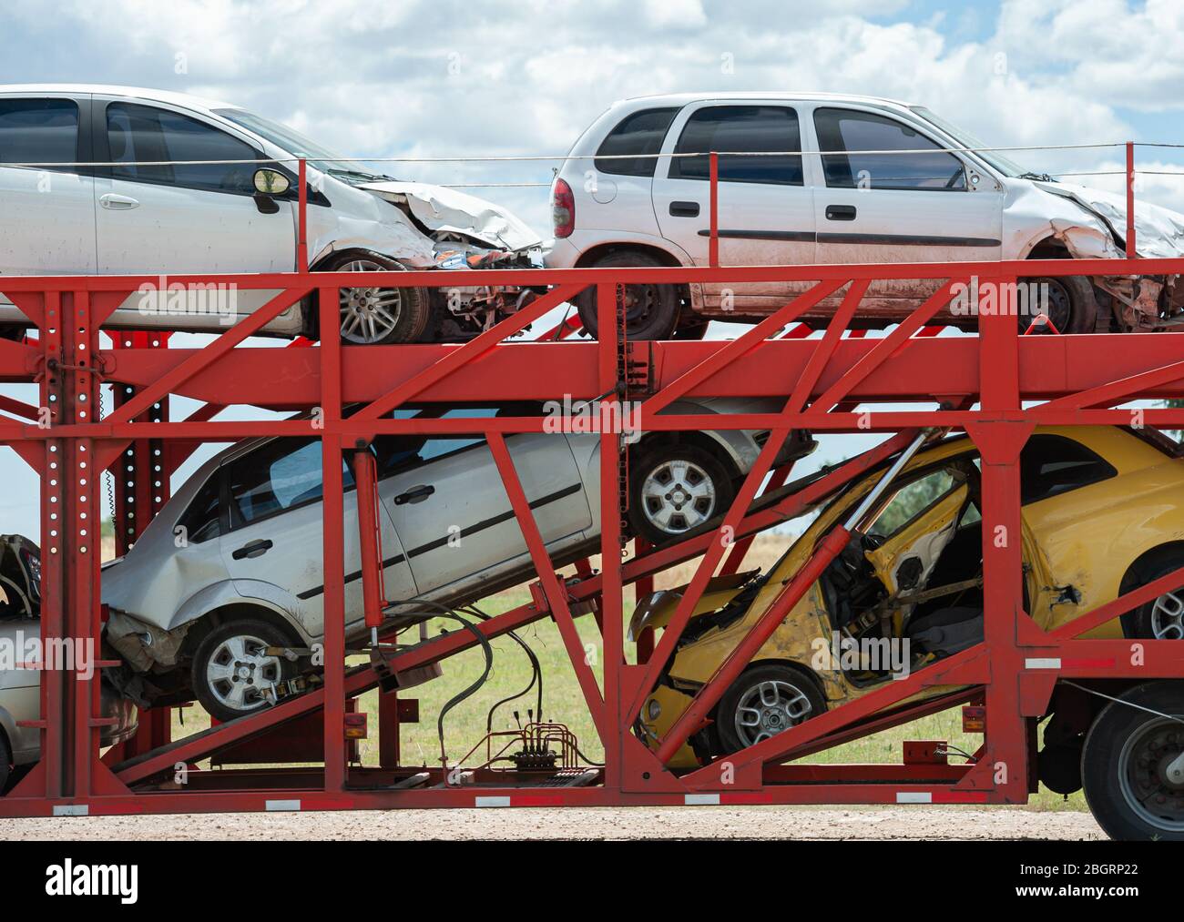 Buenos Aires, Argentina - December 12 2014: Truck carrying a bunch of pretty new bumper cars. Stock Photo