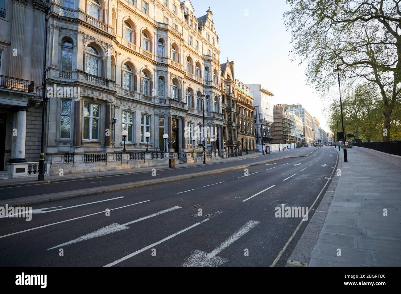 London, U.K. - 22 Apr 2020: A deserted Piccadilly during the coronavirus lockdown. It is normally a busy major thoroughfare leading to the heart of London. Stock Photo