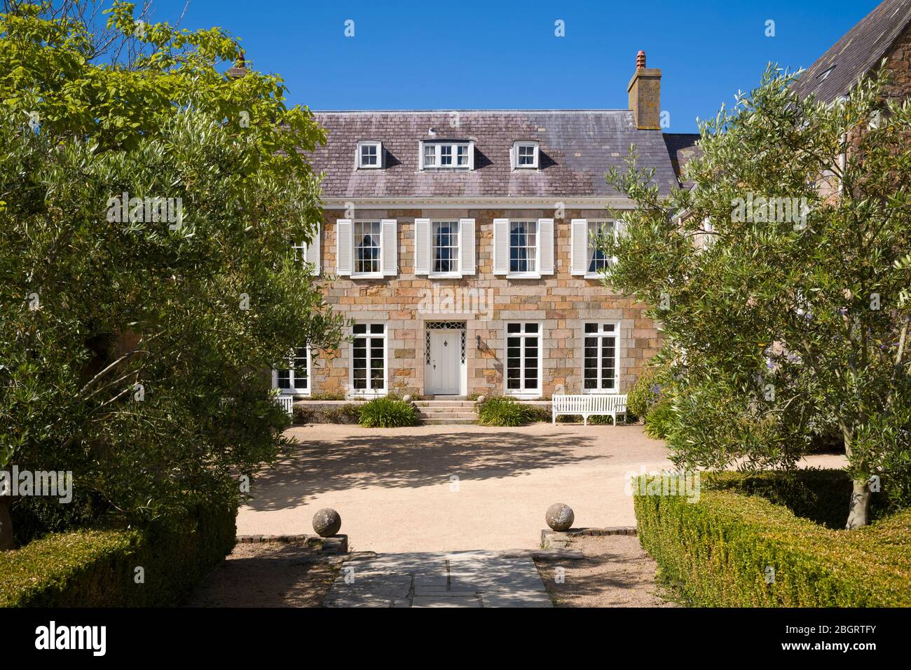 Les Augres Manor, former home of Gerald Durrell founder of Jersey Zoo and Durrell Wildlife Conservation Trust in the Channel Isles Stock Photo