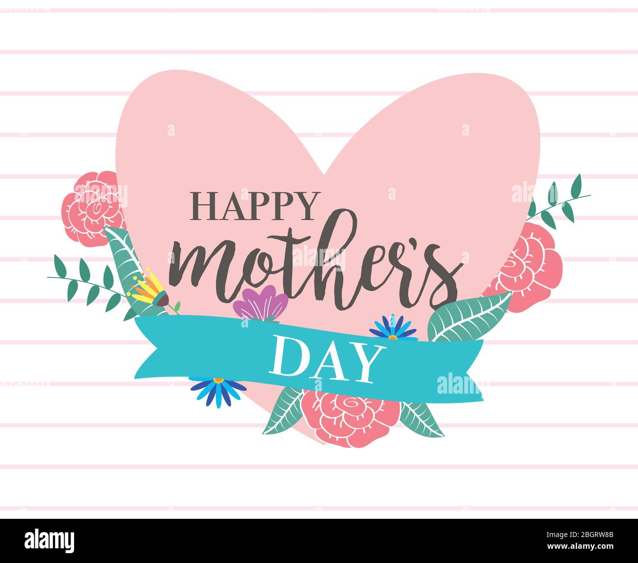 happy mothers day card with flowers heart frame Stock Vector Image ...