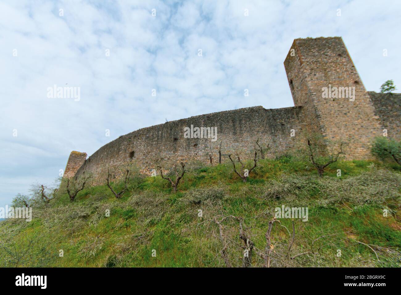 The medieval walls of Monteriggioni. Created in the Middle Ages to fortify the city from enemy attacks. Stock Photo