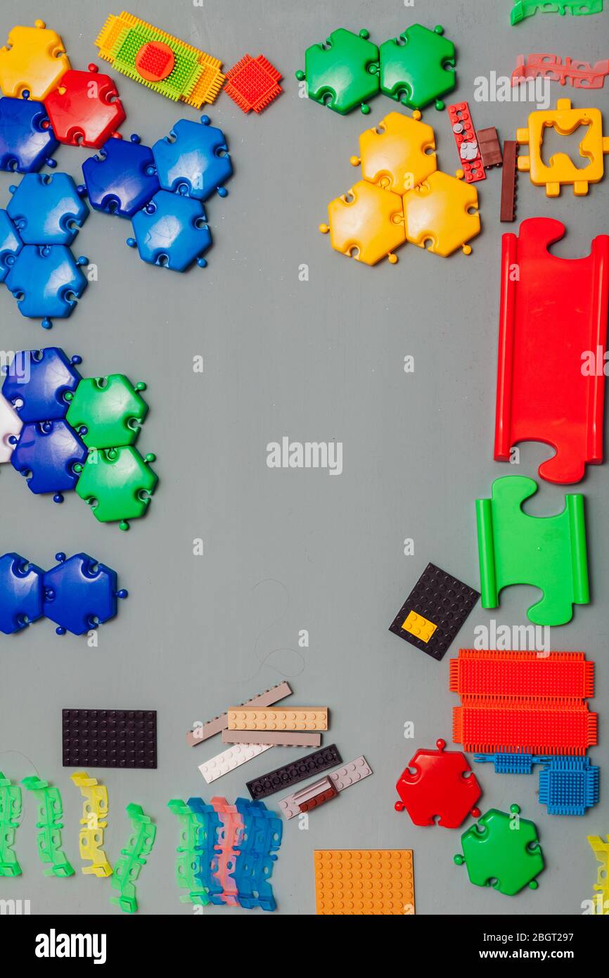 Children's developing games collect designer on a gray background Stock Photo