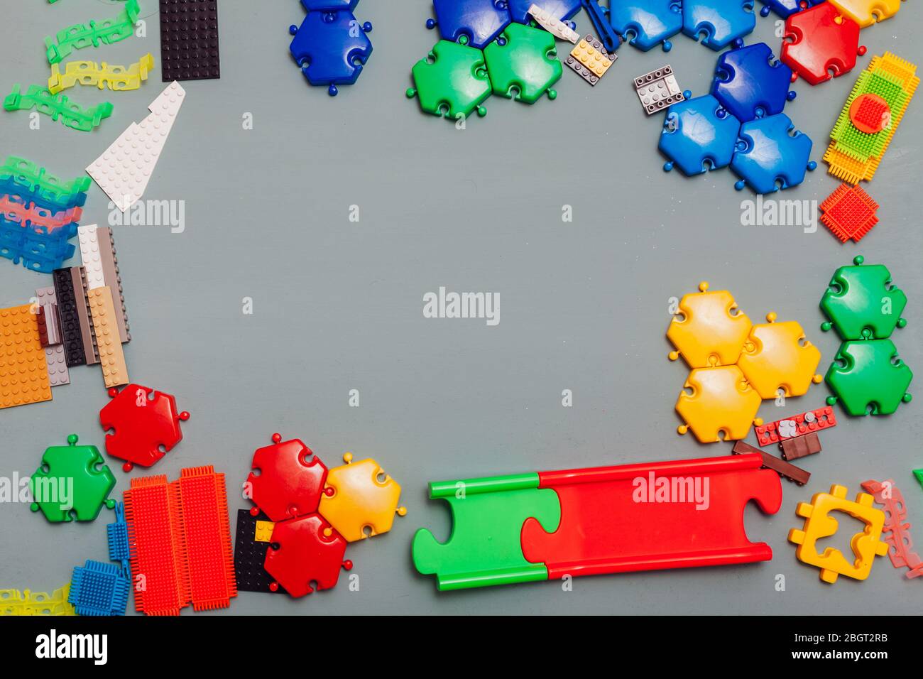 Children's developing games collect designer on a gray background Stock Photo