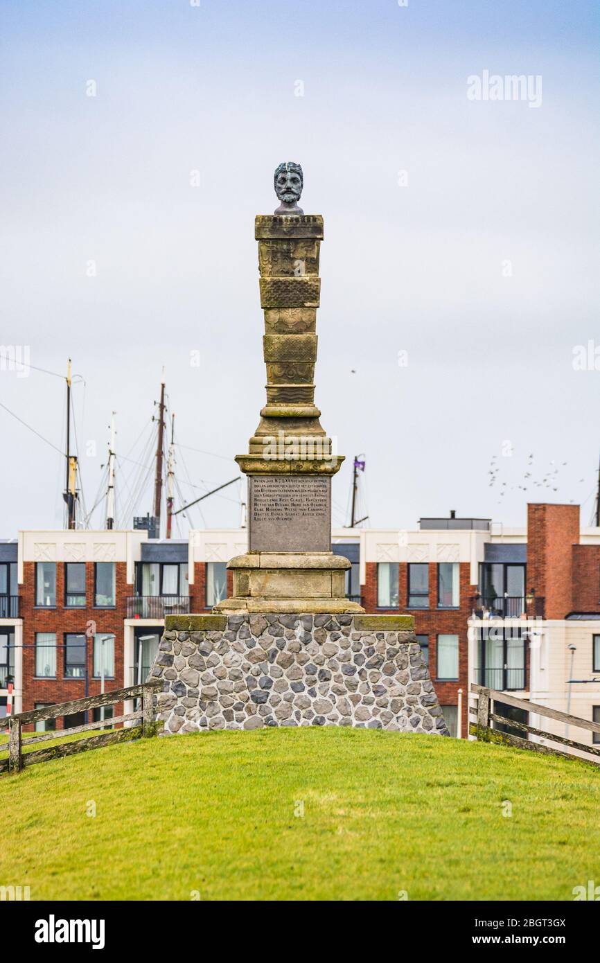 Harlingen, Netherlands January 10, 2020. Sculpture Stenen Man