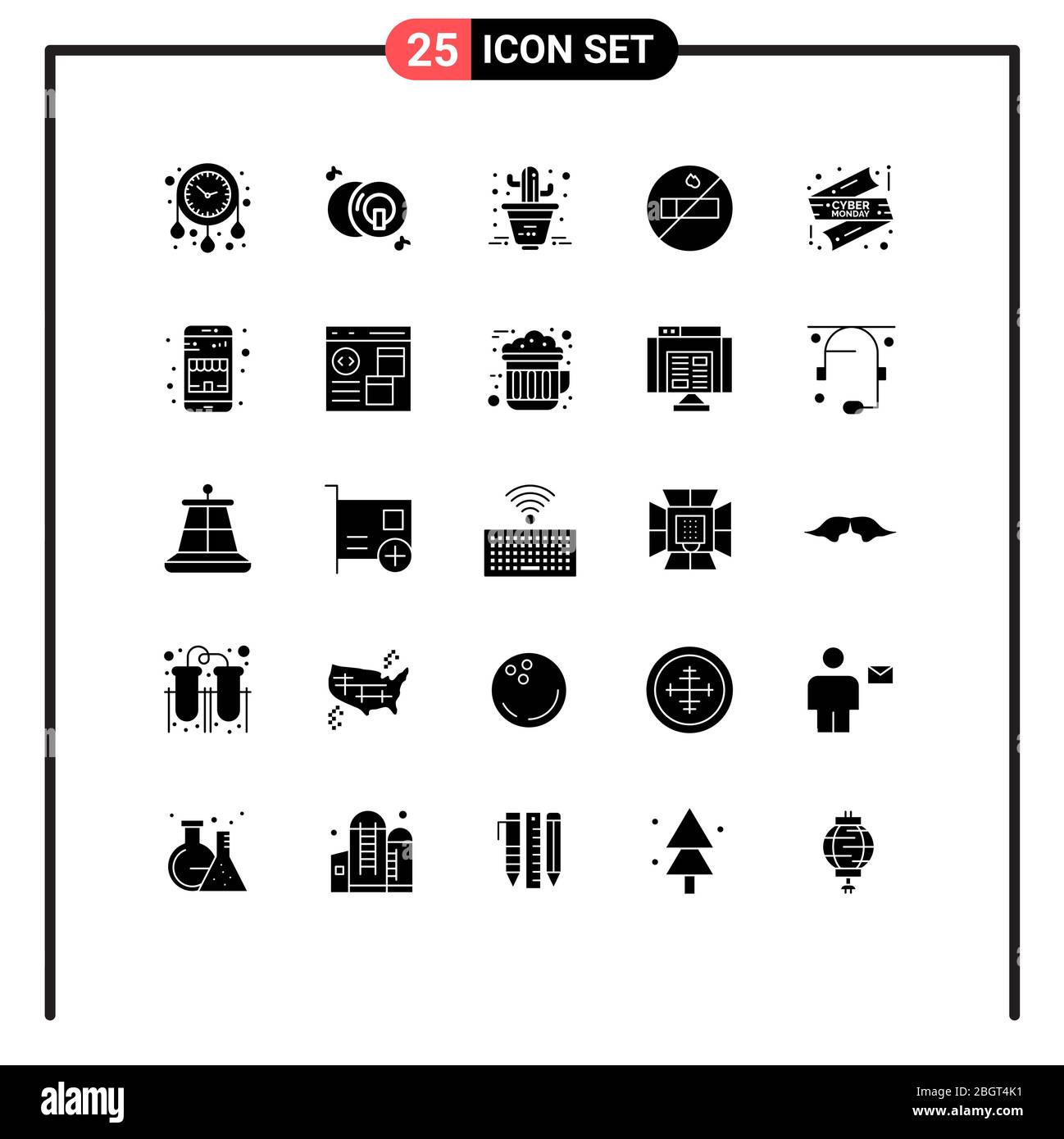 Set of 25 Modern UI Icons Symbols Signs for buy, shop, cactus, sale, smoking Editable Vector Design Elements Stock Vector