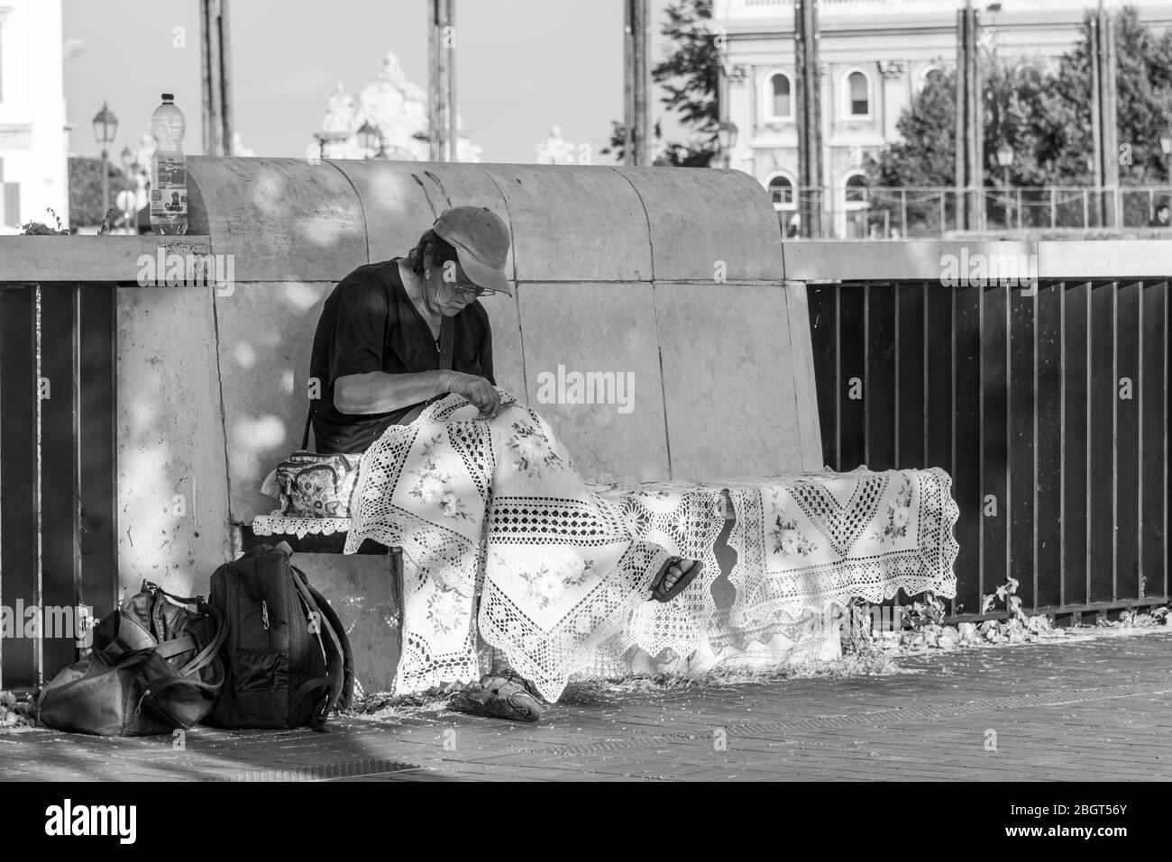 old lady crochet blanket Stock Photo Alamy