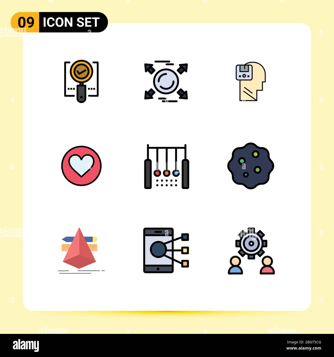 Universal Icon Symbols Group of 9 Modern Filledline Flat Colors of cack, heart, all, love, user Editable Vector Design Elements Stock Vector