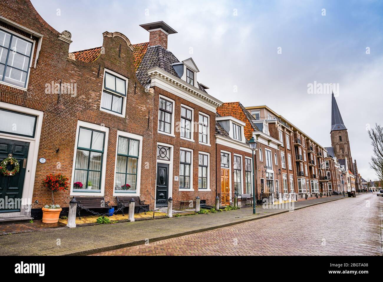 Harlingen, Netherlands January 10, 2020. Zuiderhaven street in winter