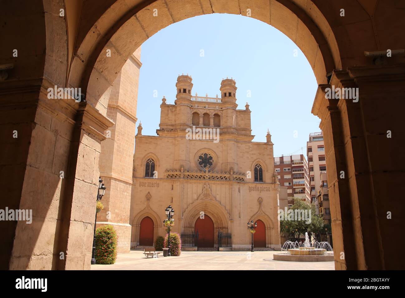 Co-cathedral of Saint Mary or Maria, the cathedral of Castelló de la Plana, located in the comarca of Plana Alta, in the Valencia Community, Spain. Stock Photo