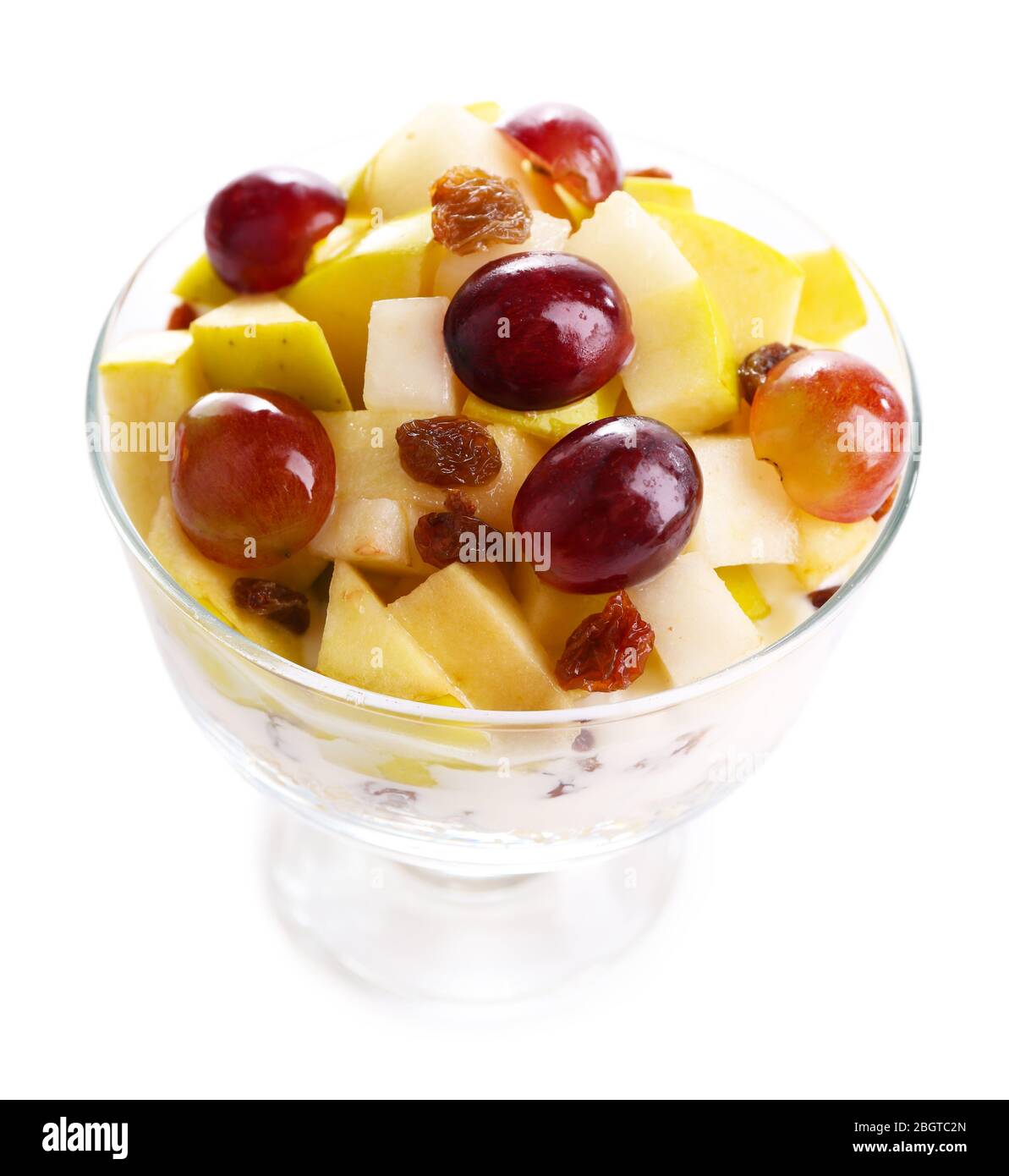 Healthy breakfast yogurt with fresh grape and apple slices and muesli