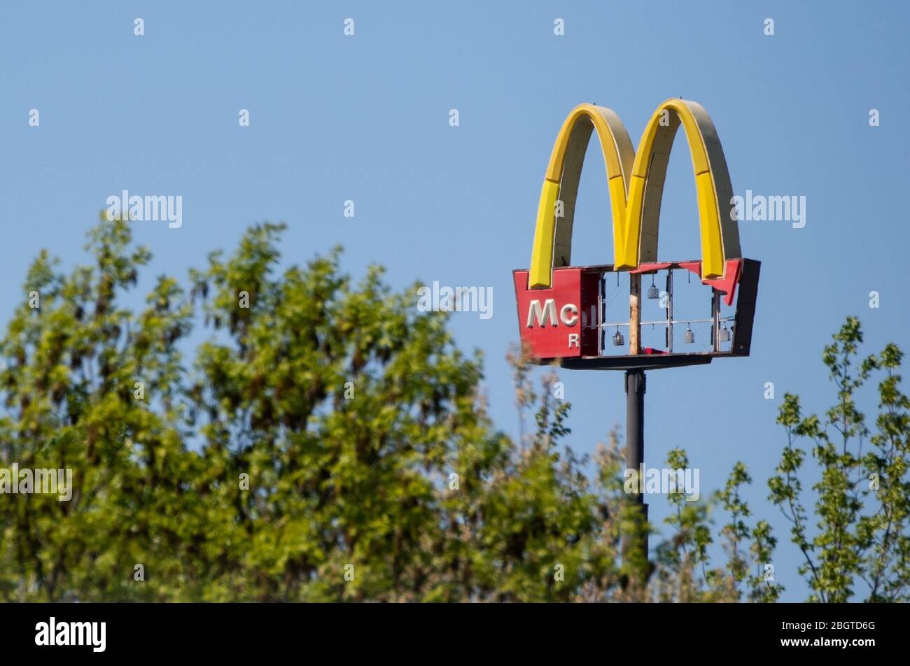 Richmond, United States. 22nd Apr, 2020. A damaged McDonald's ...
