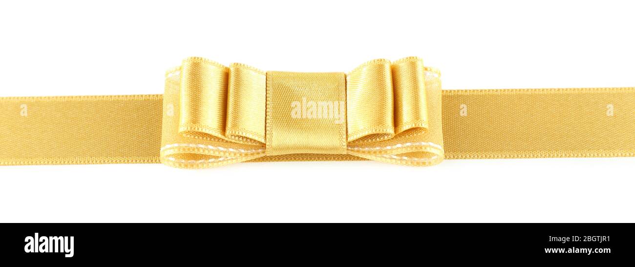 Golden ribbon and bow isolated on white Stock Photo - Alamy