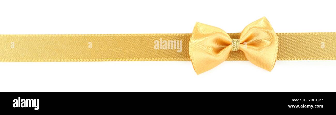 Golden ribbon and bow isolated on white Stock Photo - Alamy