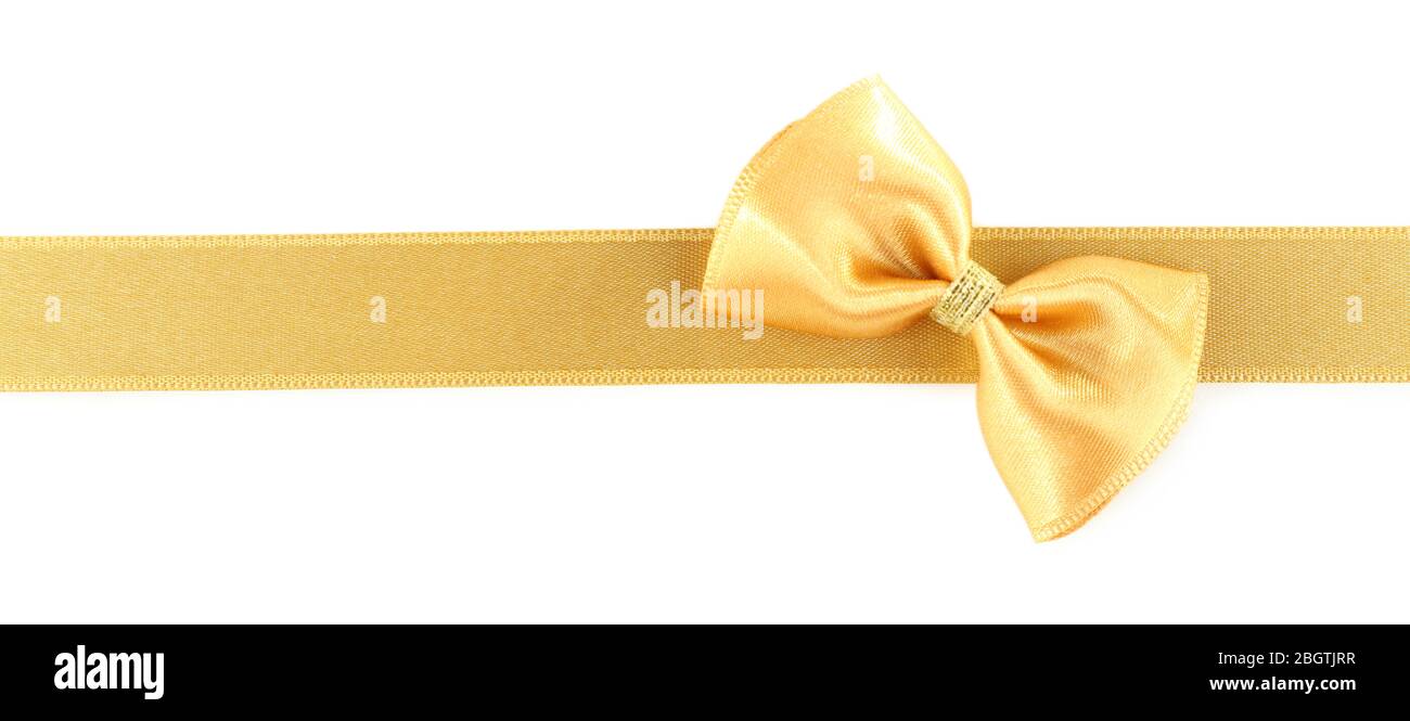 Golden ribbon and bow isolated on white Stock Photo - Alamy