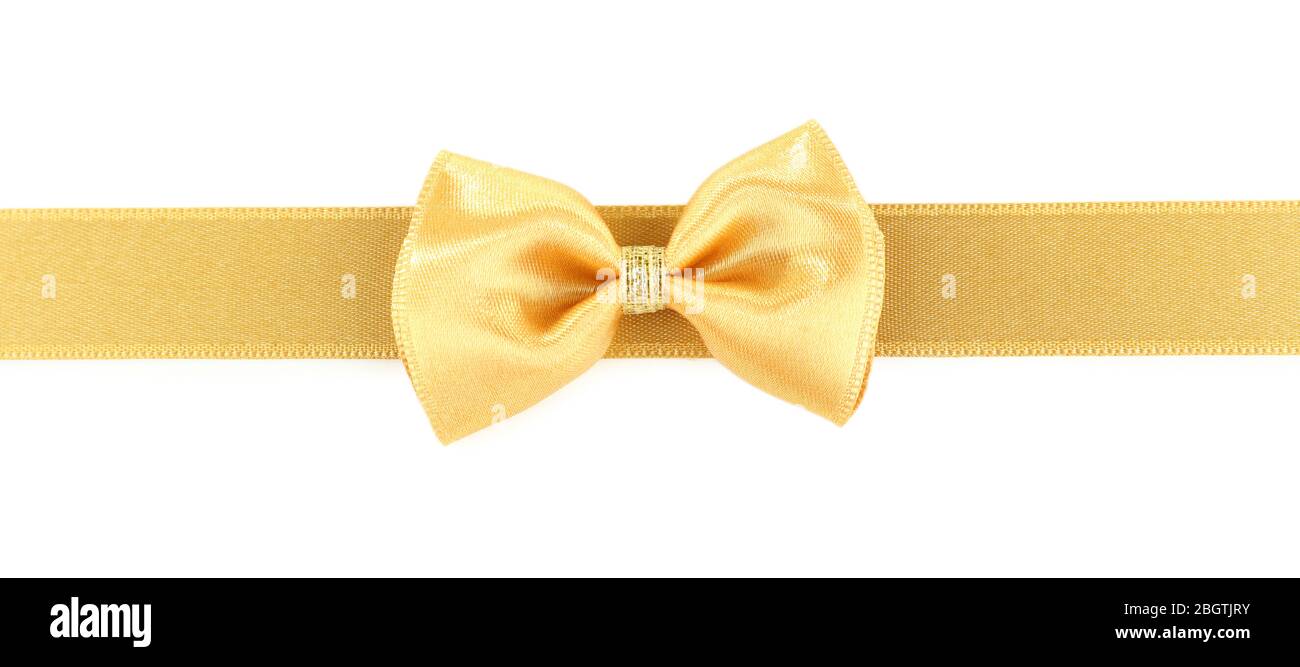 Golden ribbon and bow isolated on white Stock Photo - Alamy