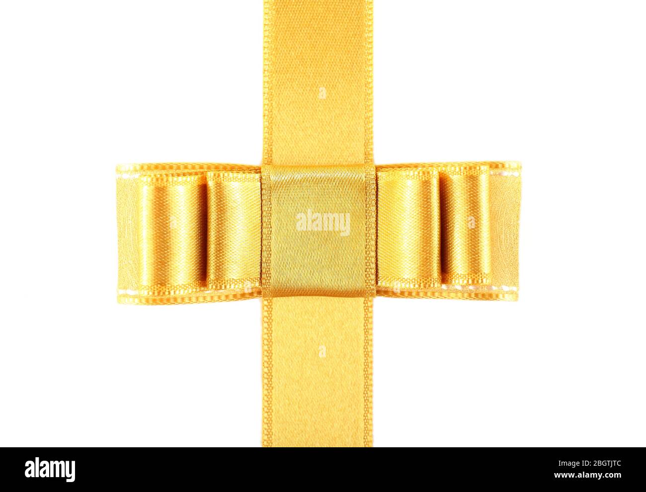 Golden ribbon and bow isolated on white Stock Photo - Alamy
