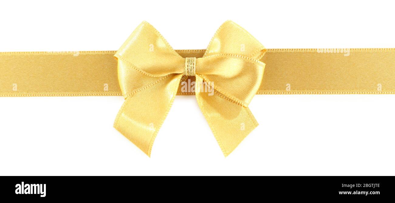 Golden ribbon and bow isolated on white Stock Photo - Alamy