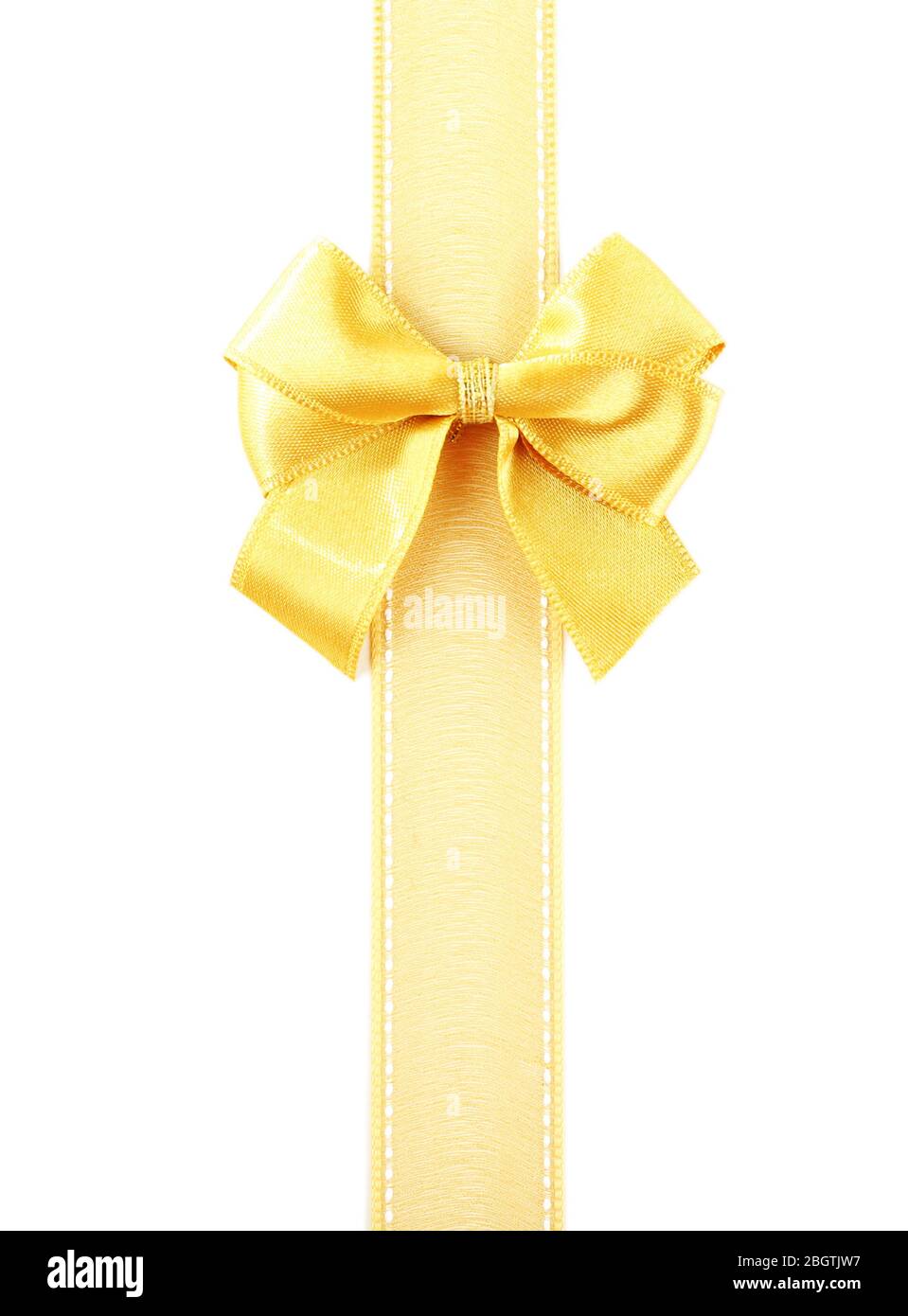 Golden ribbon and bow isolated on white Stock Photo - Alamy