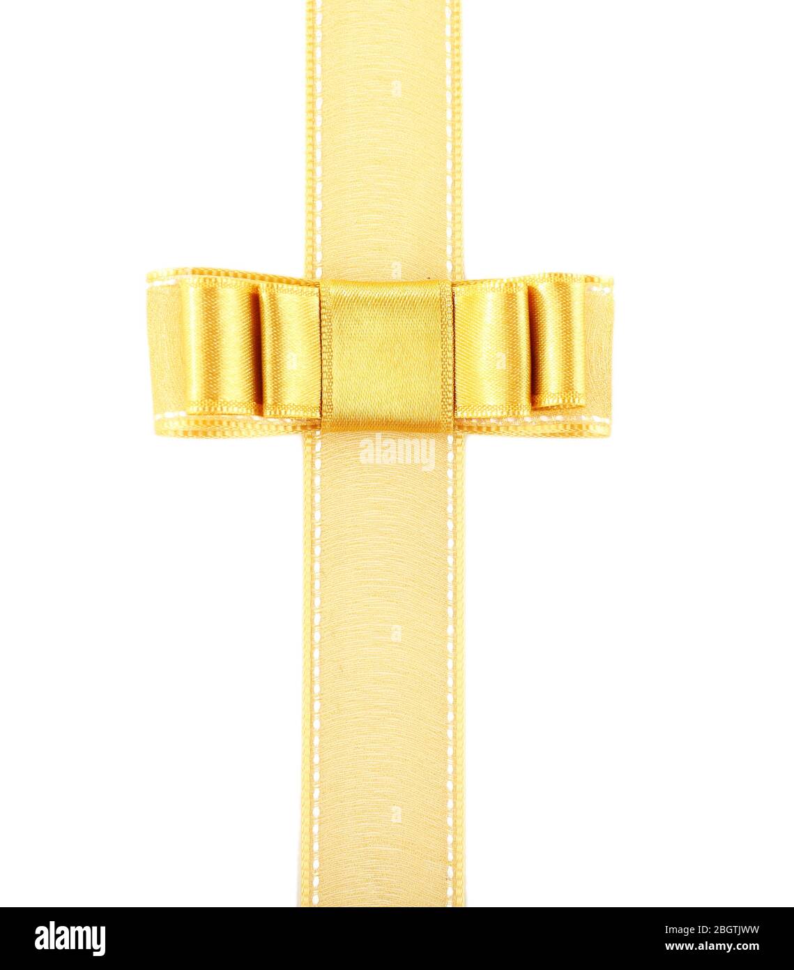 Golden ribbon and bow isolated on white Stock Photo - Alamy