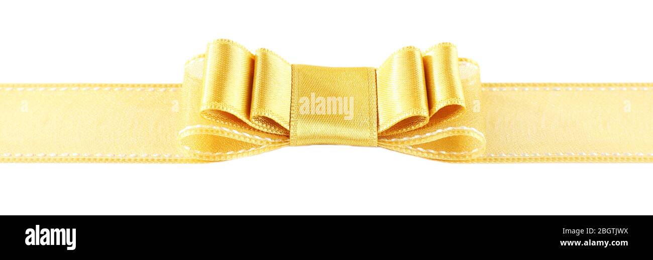Golden ribbon and bow isolated on white Stock Photo - Alamy