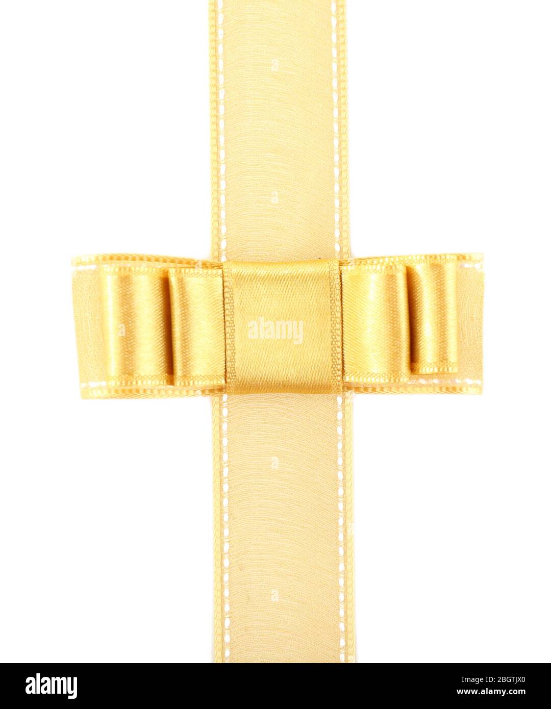 Golden ribbon and bow isolated on white Stock Photo - Alamy