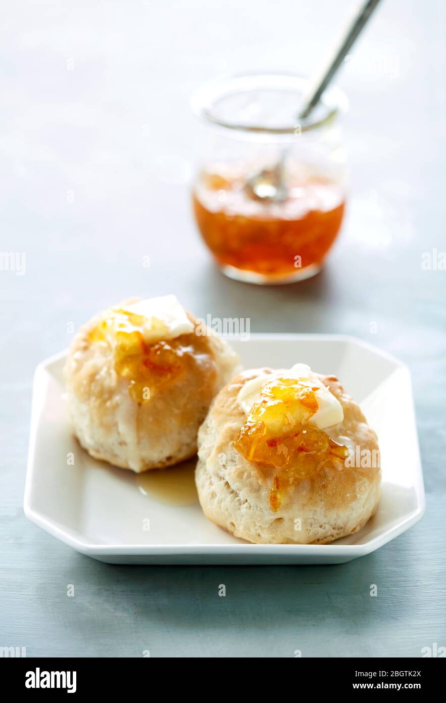 Biscuits Butter and Jam Breakfast Stock Photo Alamy