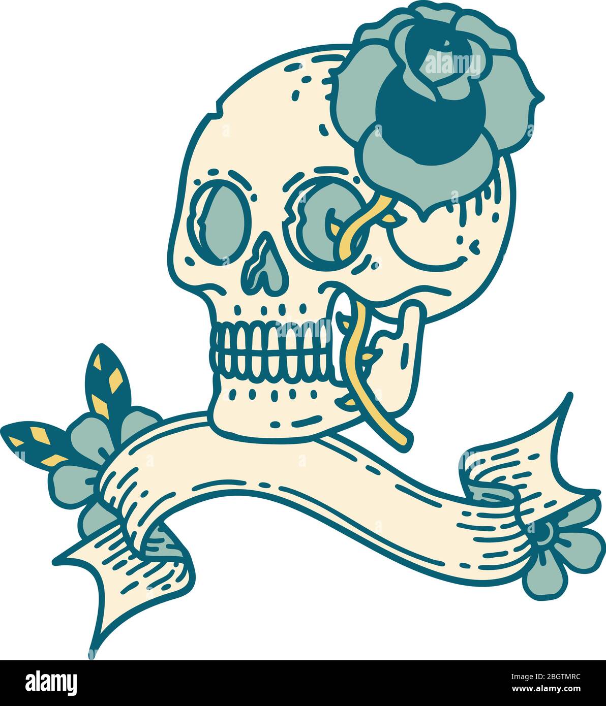 traditional tattoo with banner of a skull and rose Stock Vector Image ...