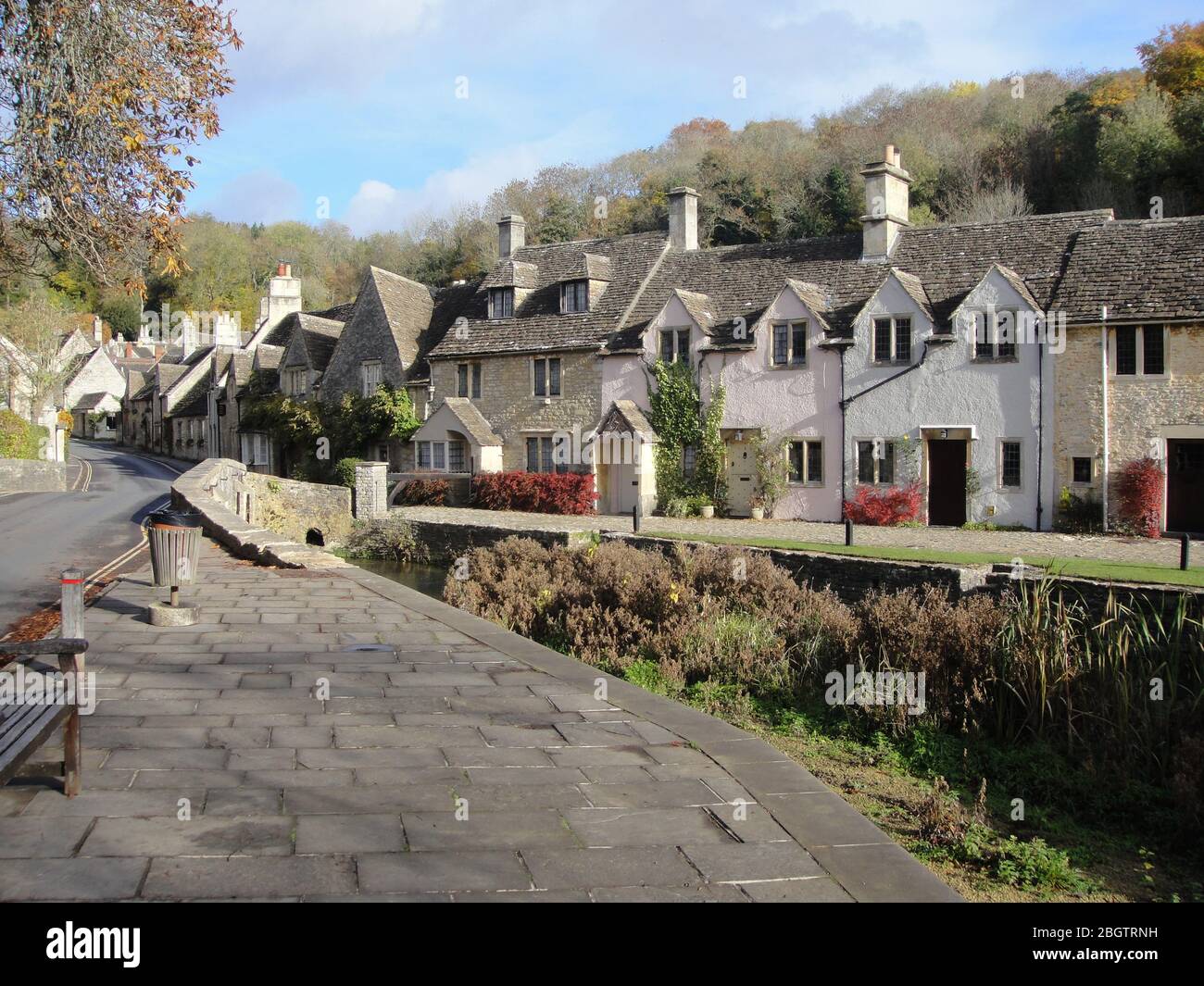 Castle Combe cottages and stream Stock Photo