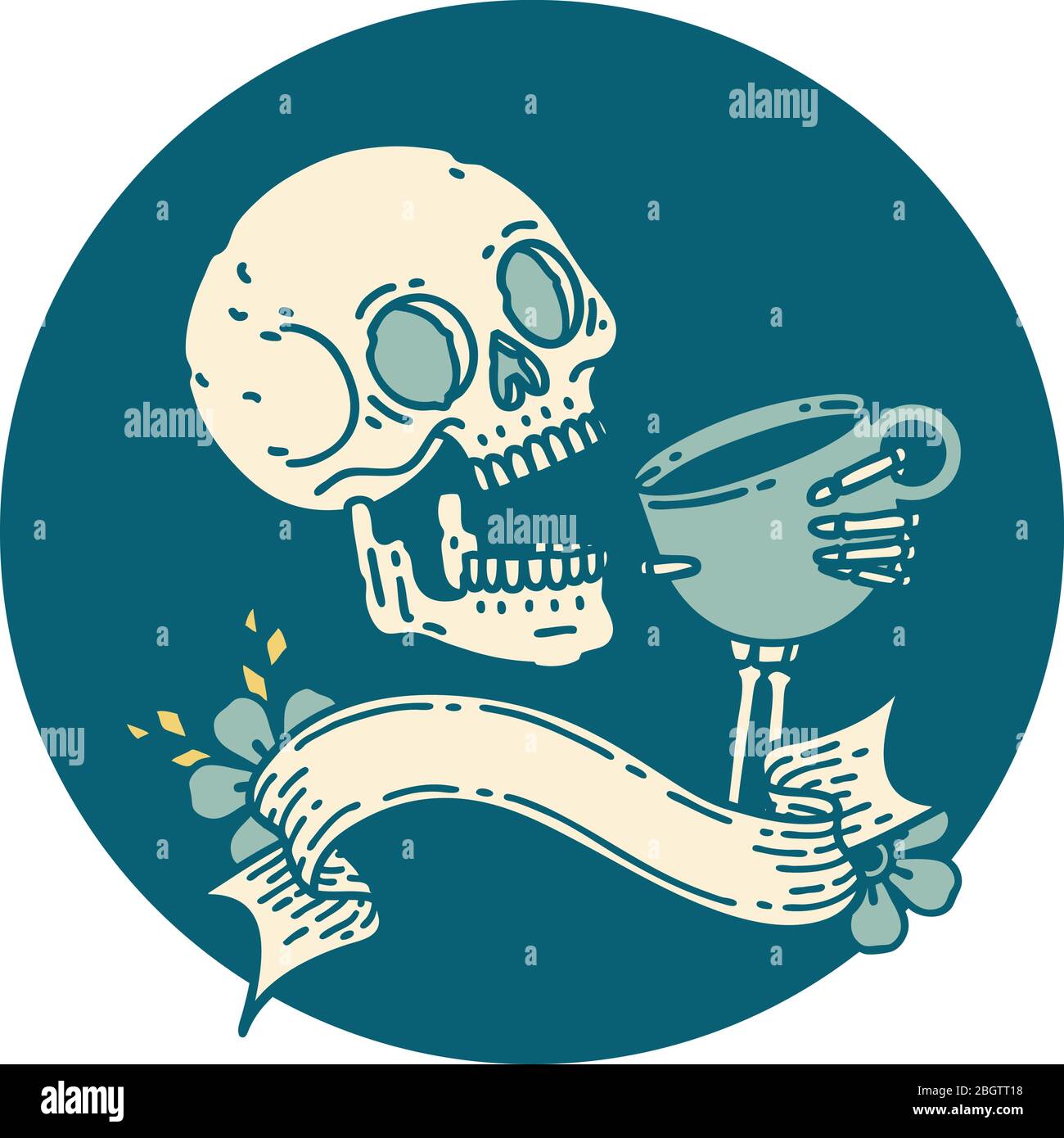 traditional tattoo with banner of a skull drinking coffee Stock Vector  Image  Art  Alamy