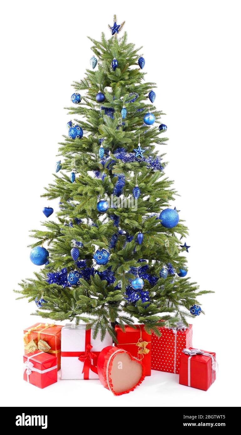 Christmas tree and presents isolated on white Stock Photo - Alamy