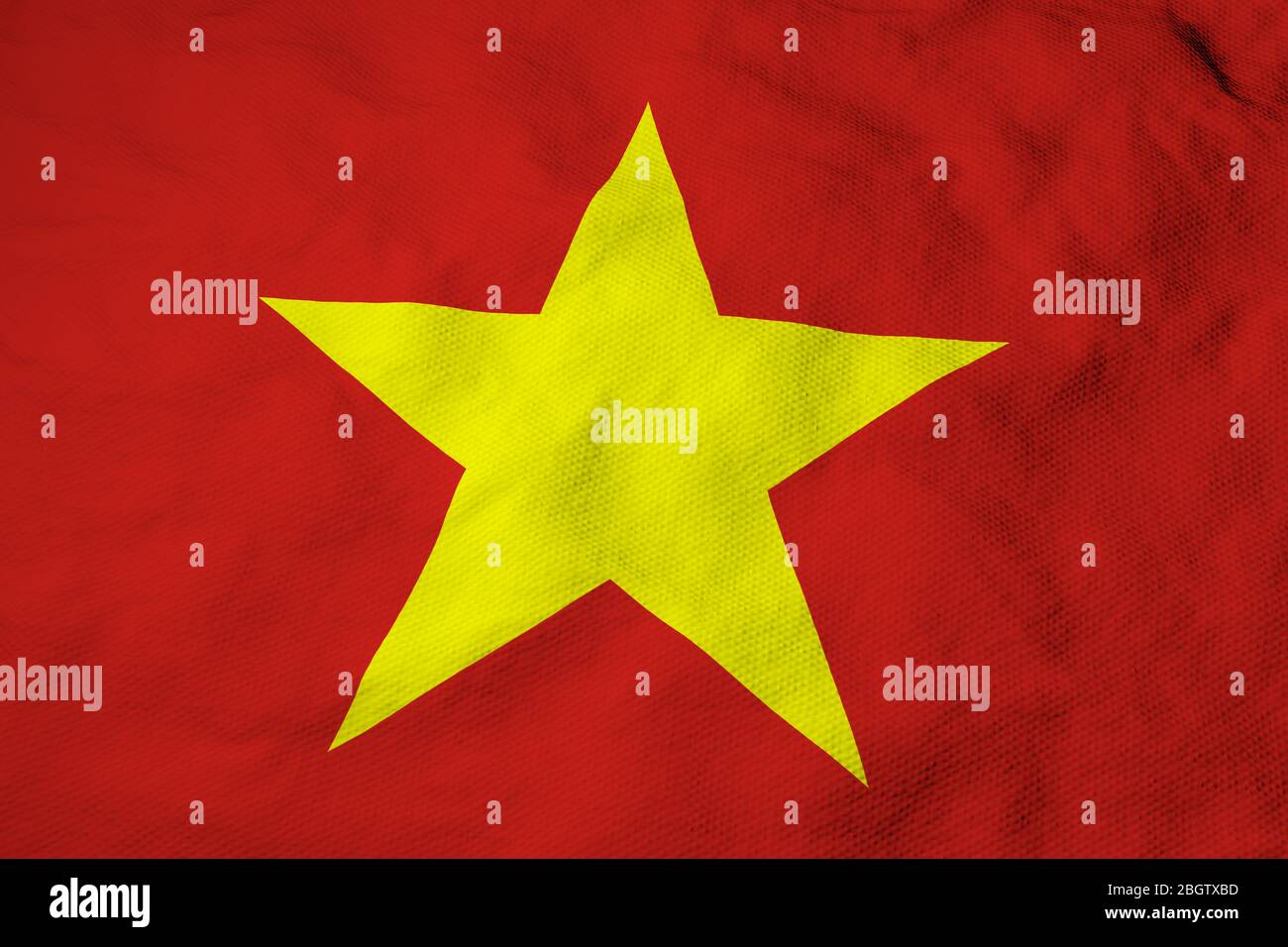 Full frame close-up on a waving Vietnamese Flag in 3D rendering. Stock Photo