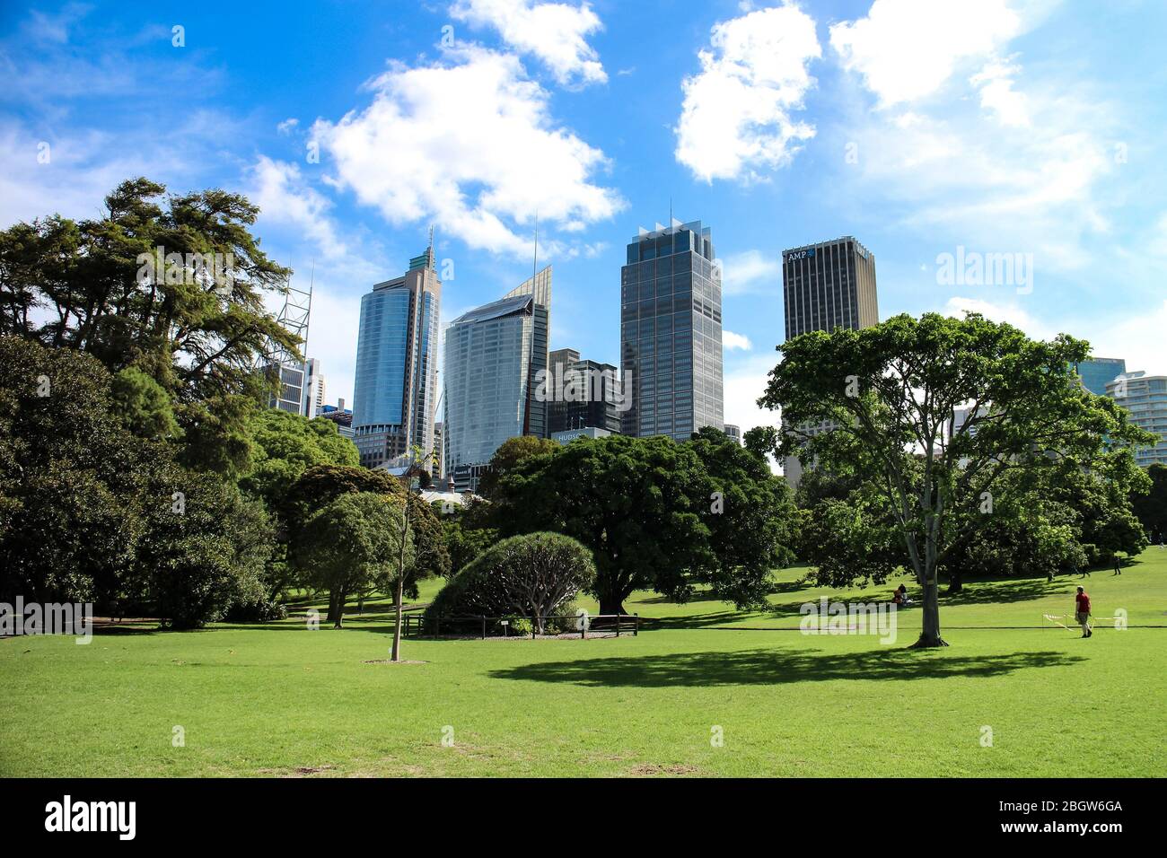 Skyline of Sydney's Central Business District as seen from the Royal Botanic Gardens. Sydney, New South Wales, Australia. Stock Photo