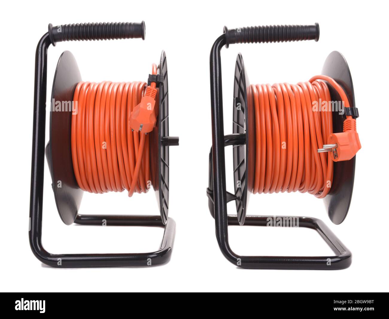 Extension electric cable reels isolated on white background Stock Photo