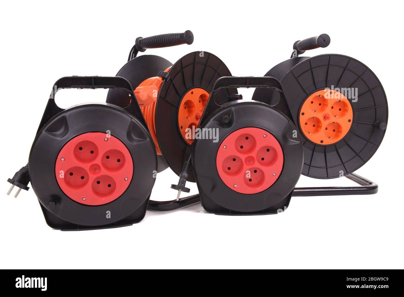 Extension electric cable reels isolated on white background Stock Photo