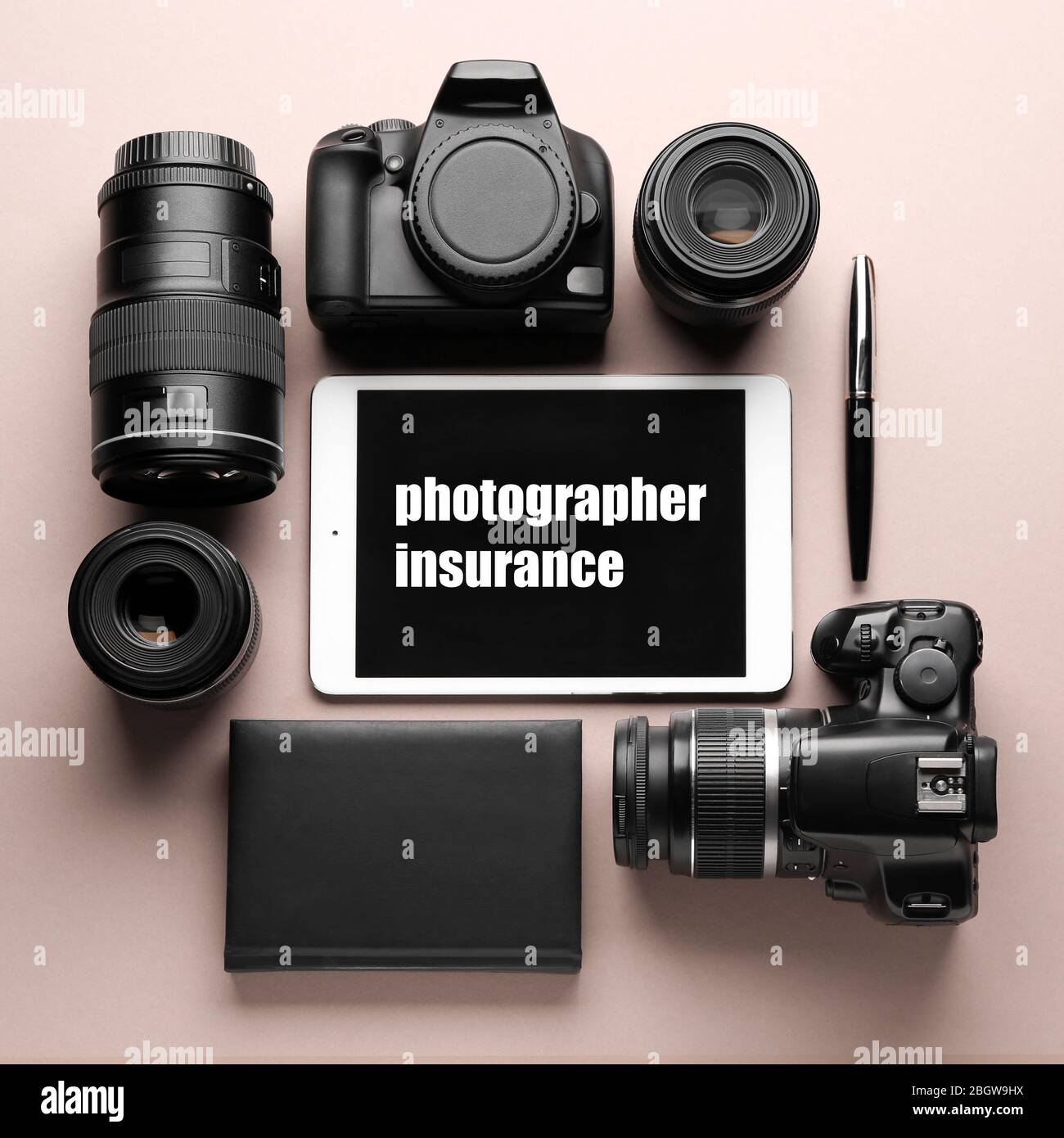 Modern professional equipment and tablet computer with text