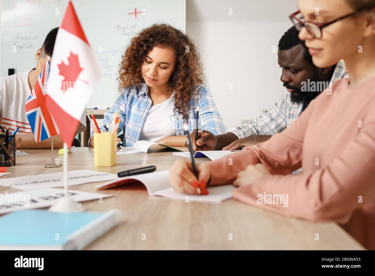 People taking classes at language school Stock Photo
