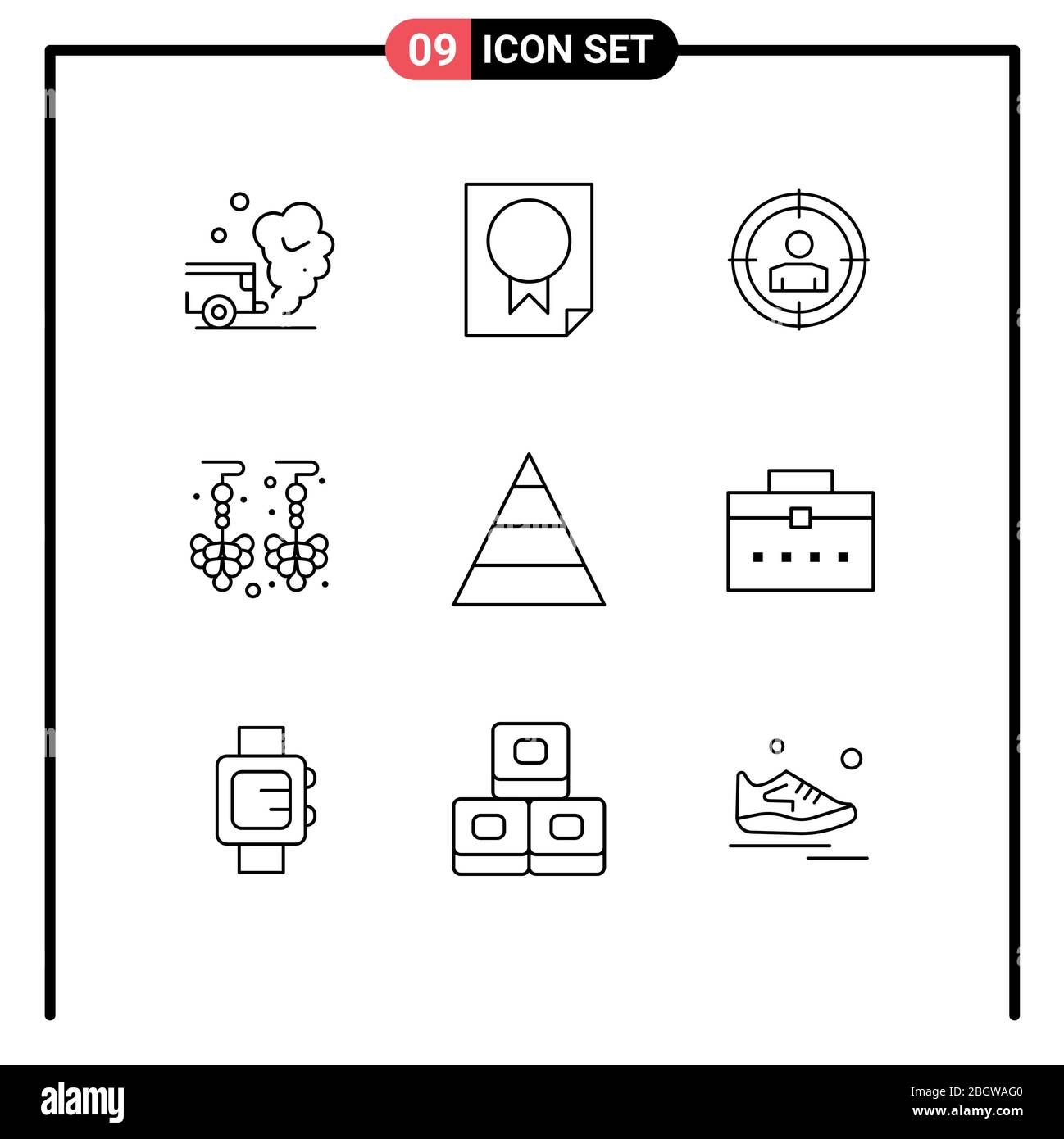 9 Outline concept for Websites Mobile and Apps pyramid, jewelry, paper, earrings, audience targeting Editable Vector Design Elements Stock Vector