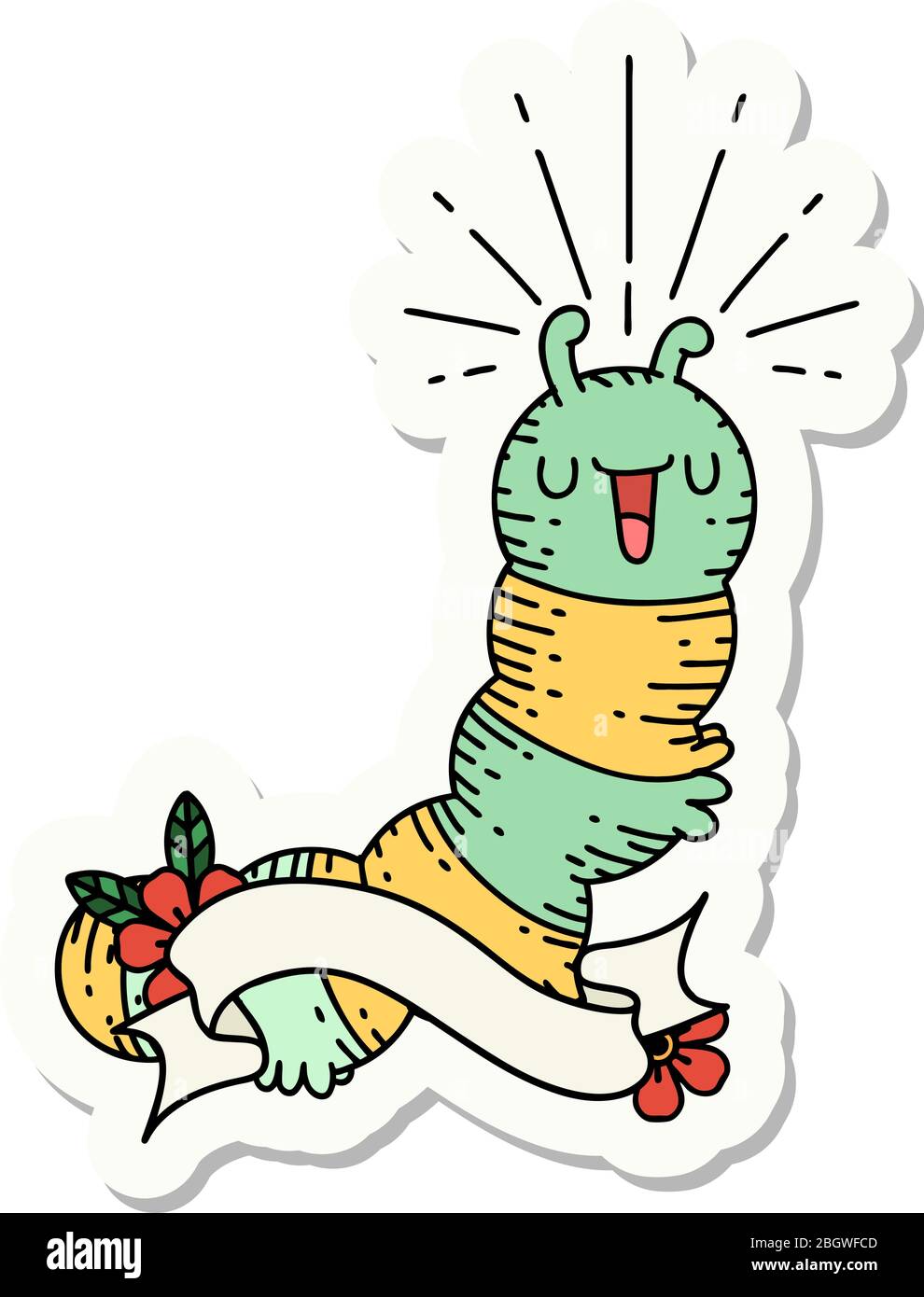 sticker of a tattoo style happy caterpillar Stock Vector Image & Art ...
