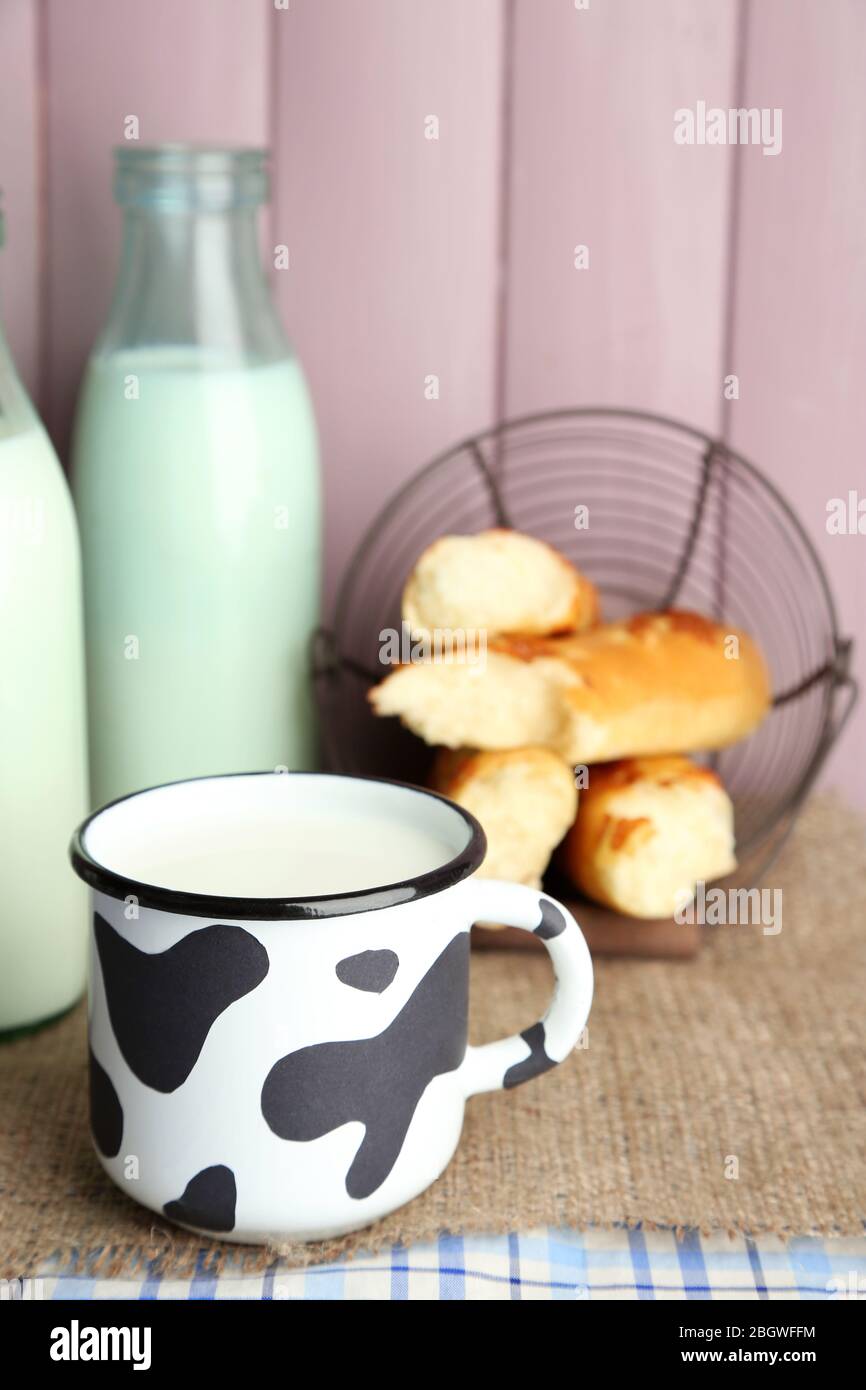 Retro still life with tasty rustic milk, on table Stock Photo Alamy